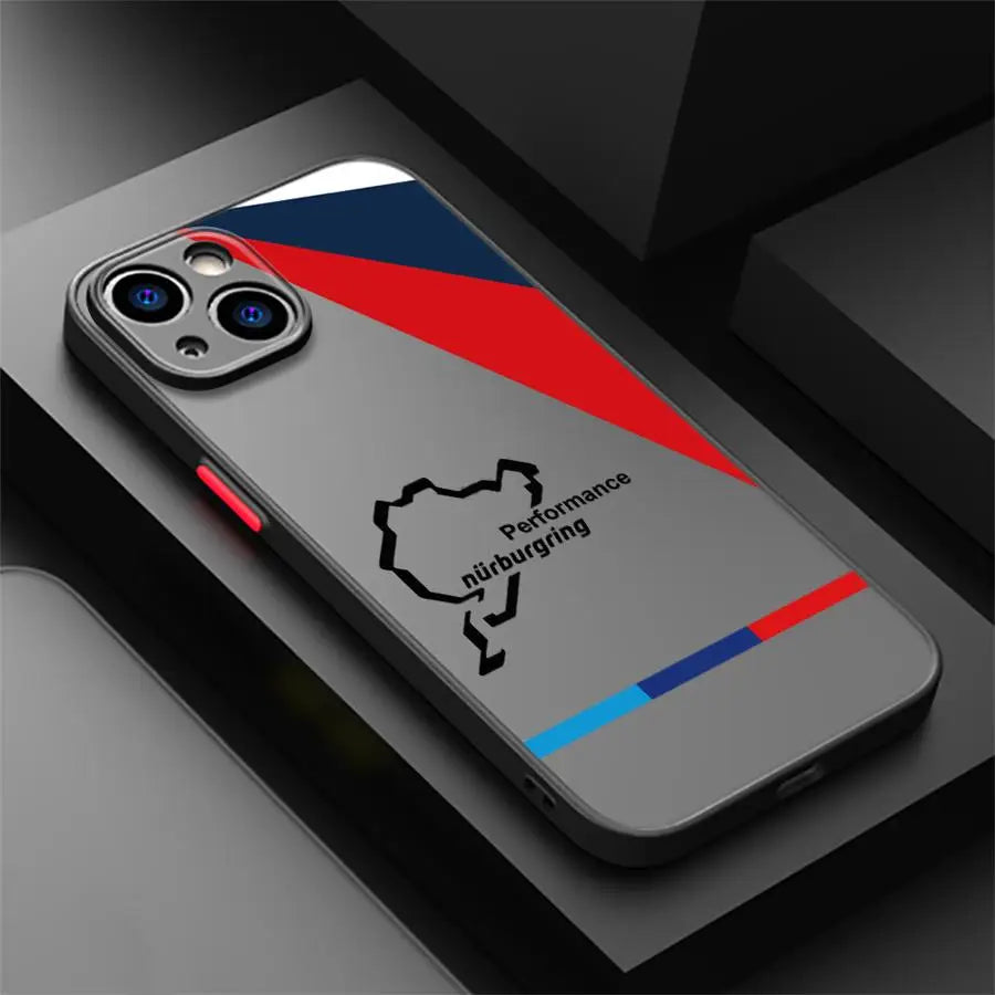 Blaue rote Logo-Hülle für Apple iPhone 15 16e XS 11 12 Mini XR 16 Pro 13 Pro 14 11 Pro Max Black Edge