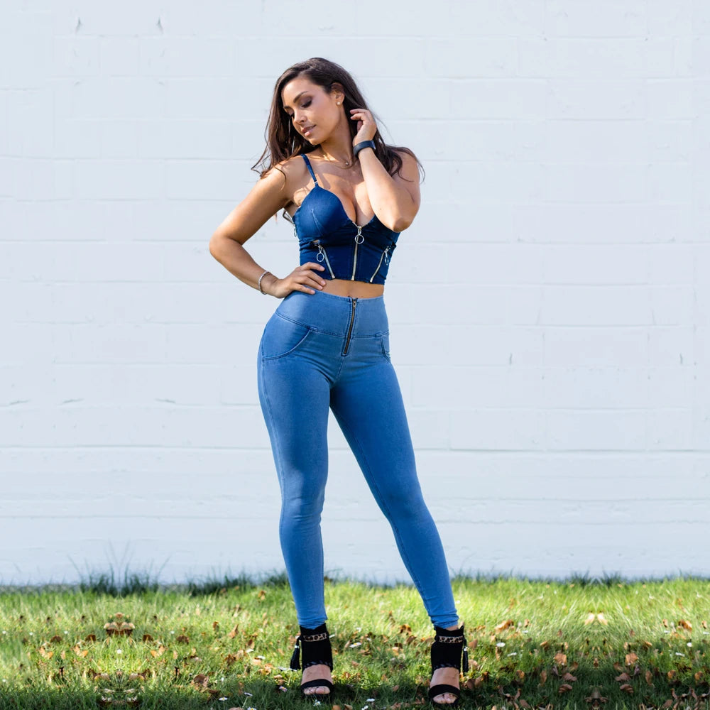 Shascull fites Melodie Fit Jeans in voller Länge Push-up dünne schlanke hohe Taille vier Möglichkeiten dehnbare Jeans für Frau Sommer