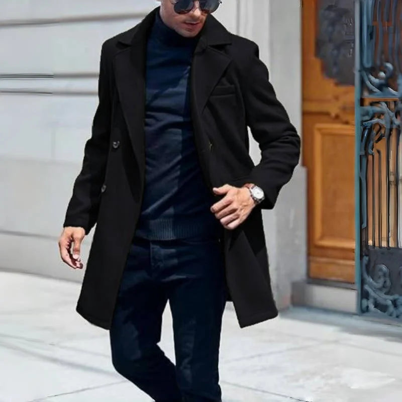 Herren Winter Mittellanger Mantel Wolle Warme Mäntel Futter Zweireiher Revers Jacke Street Wear Herrenbekleidung Oberbekleidung