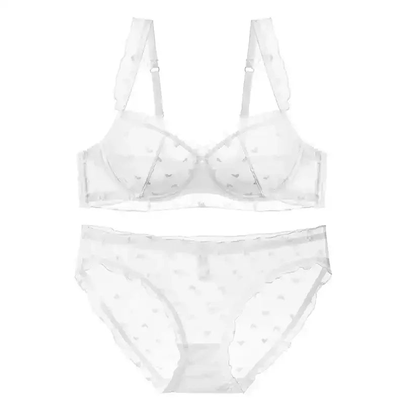 YUQI Französisches Dienstmädchen-Dessous-Set, sexy Spitzenunterwäsche, herzförmiger Push-up-BH mit Stahlringen, Anti-Durchhang-Büstenunterstützung für Damen