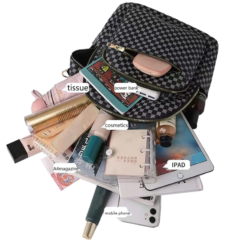Alltagsrucksack mit Gittermuster aus PU-Leder, Modischer Mehrzweck-Tagesrucksack, Klassischer Retro-Ton für Damen, Alltägliche Outdoor-Ausflüge