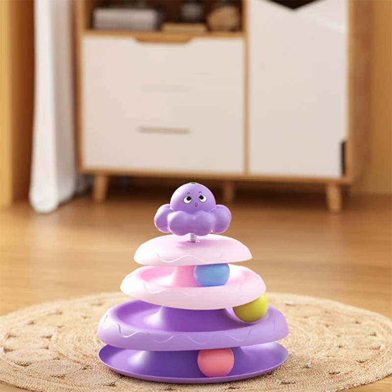 Haustier Dreischichtiger Ball-Katzen-Plattenspieler in Oktopusform, neckender Katzenstab, um Langeweile zu lindern, lustiges Puzzle-Spiel, Heimtierbedarf