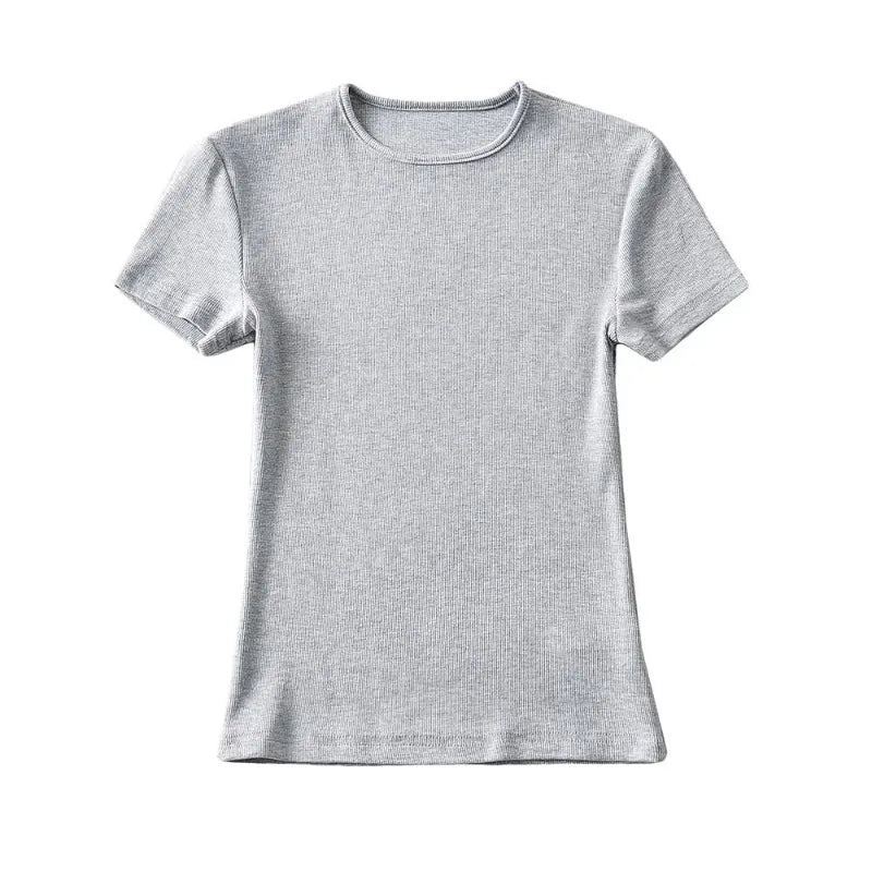 Casual Sommer Frau Skinny Fit T-shirt Enge Kurzhülse O-ansatz T Grundlegende Solide Crop Tops T Shirt