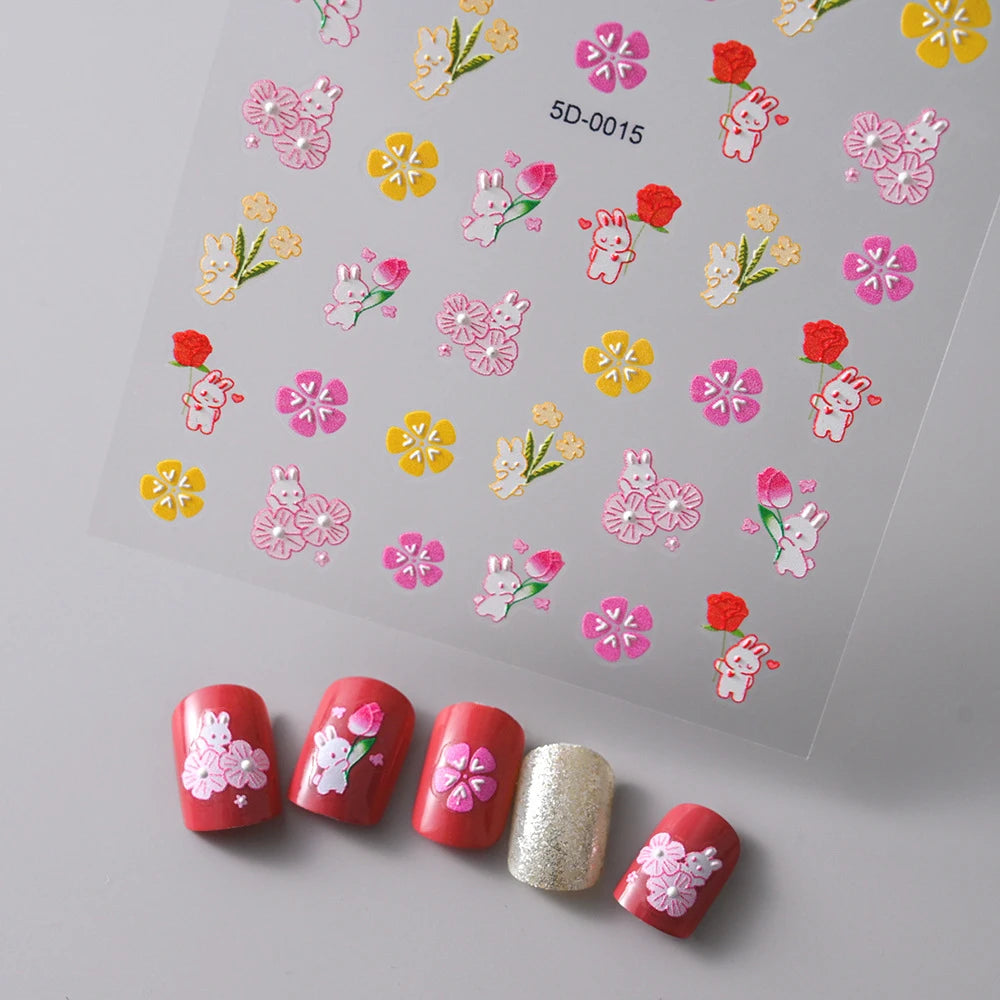 5D geprägte Lächeln Nail Art Aufkleber lustig/Lächelnde Sonnenblume Nail Art Aufkleber Kawaii Macaron selbstklebendes Design DIY glückliche Dekoration