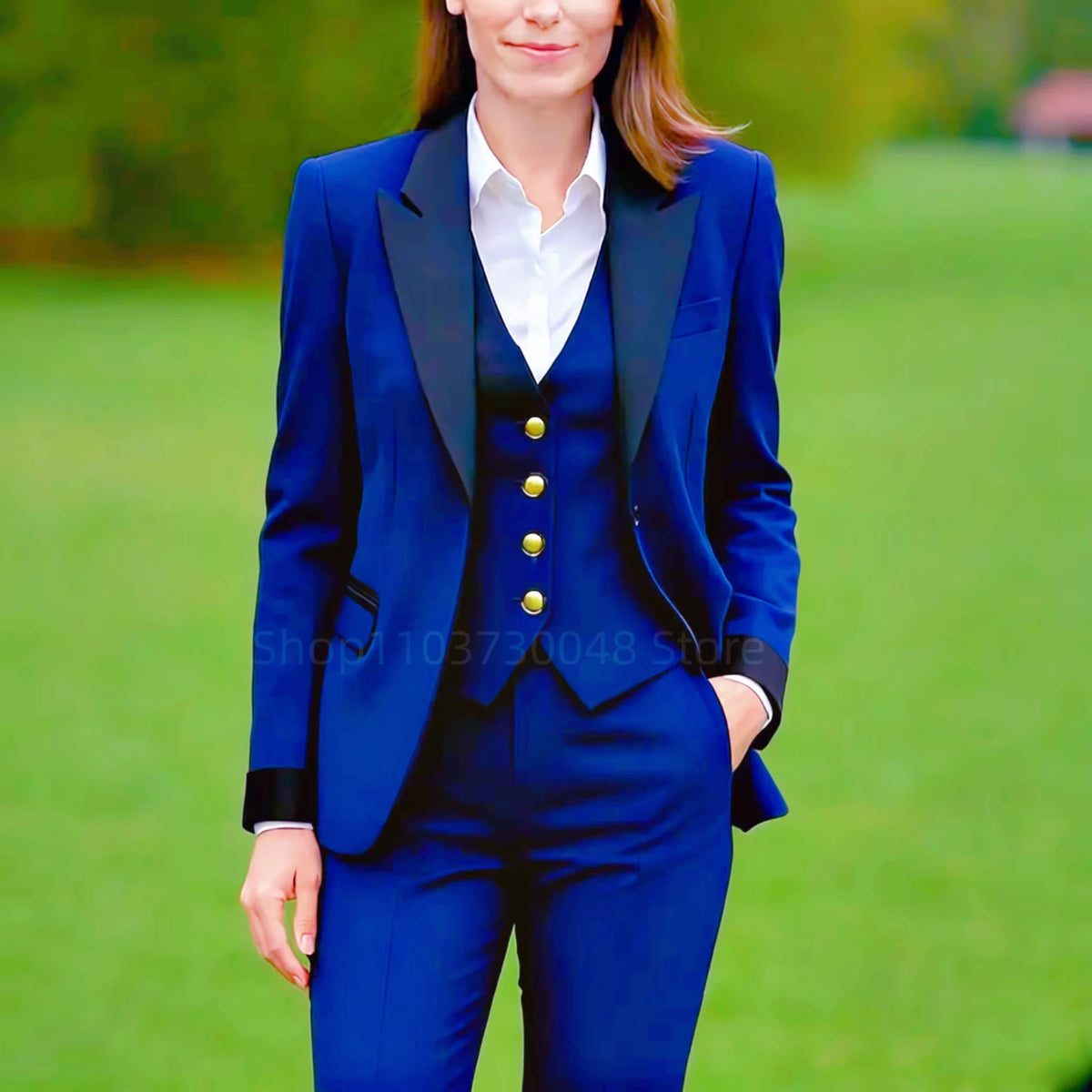 Eleganter 3-teiliger Damenanzug: Formeller Hosenanzug mit Blazer, Weste und Hose – Slim-Fit Business- und Festanzug für Damen