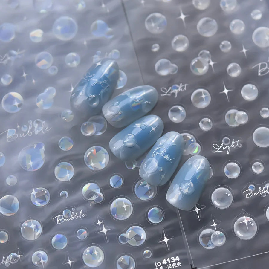 1 Stück 5D Laser Baker Light Ocean Theme Nagelaufkleber Dream Bubble Nagelaufkleber Schillernder blauer und klarer holografischer Stern DIY Maniküre