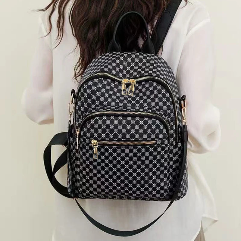 Alltagsrucksack mit Gittermuster aus PU-Leder, Modischer Mehrzweck-Tagesrucksack, Klassischer Retro-Ton für Damen, Alltägliche Outdoor-Ausflüge