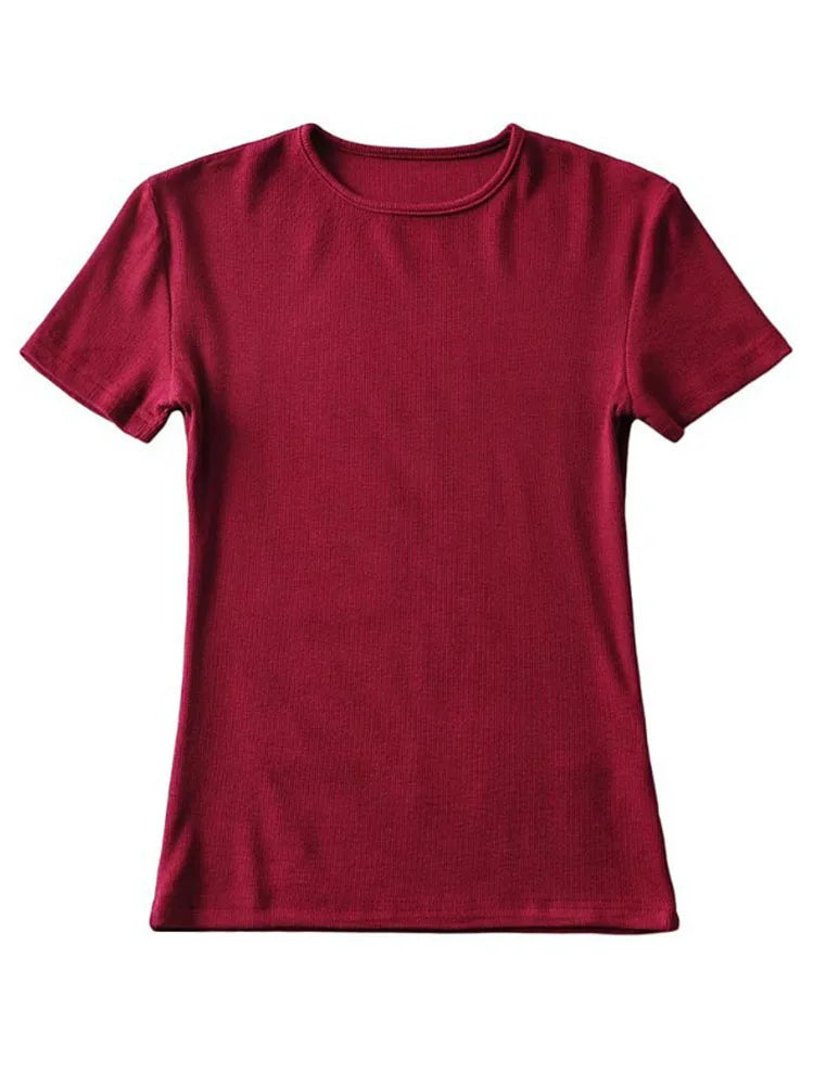 Casual Sommer Frau Skinny Fit T-shirt Enge Kurzhülse O-ansatz T Grundlegende Solide Crop Tops T Shirt
