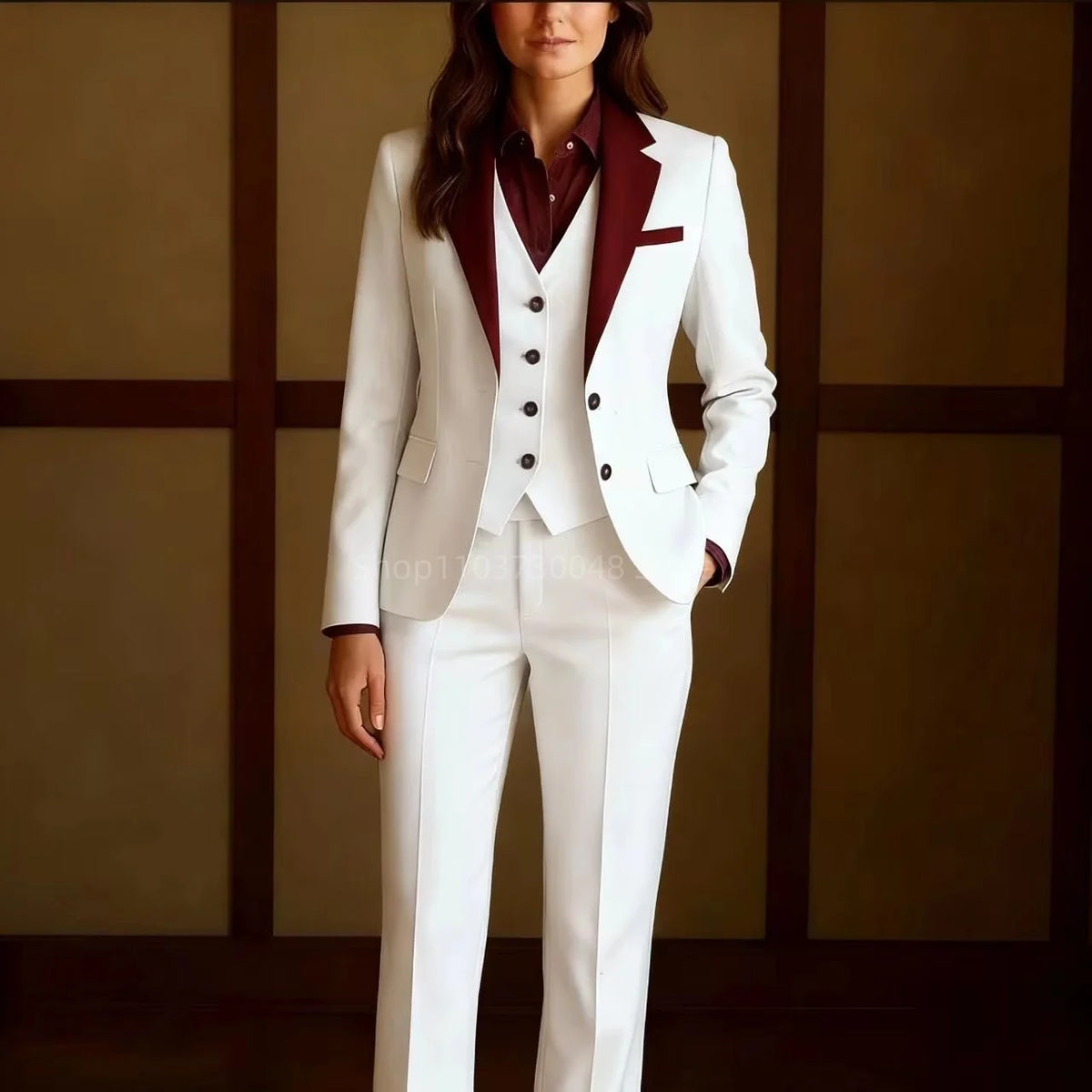 Modischer Einfarbiger Slim-Fit Damen-Businessanzug 3-Teiliges Set mit Blazer Weste Hose für Büro Arbeit Formelle Hochzeit Hosenanzug Outfit