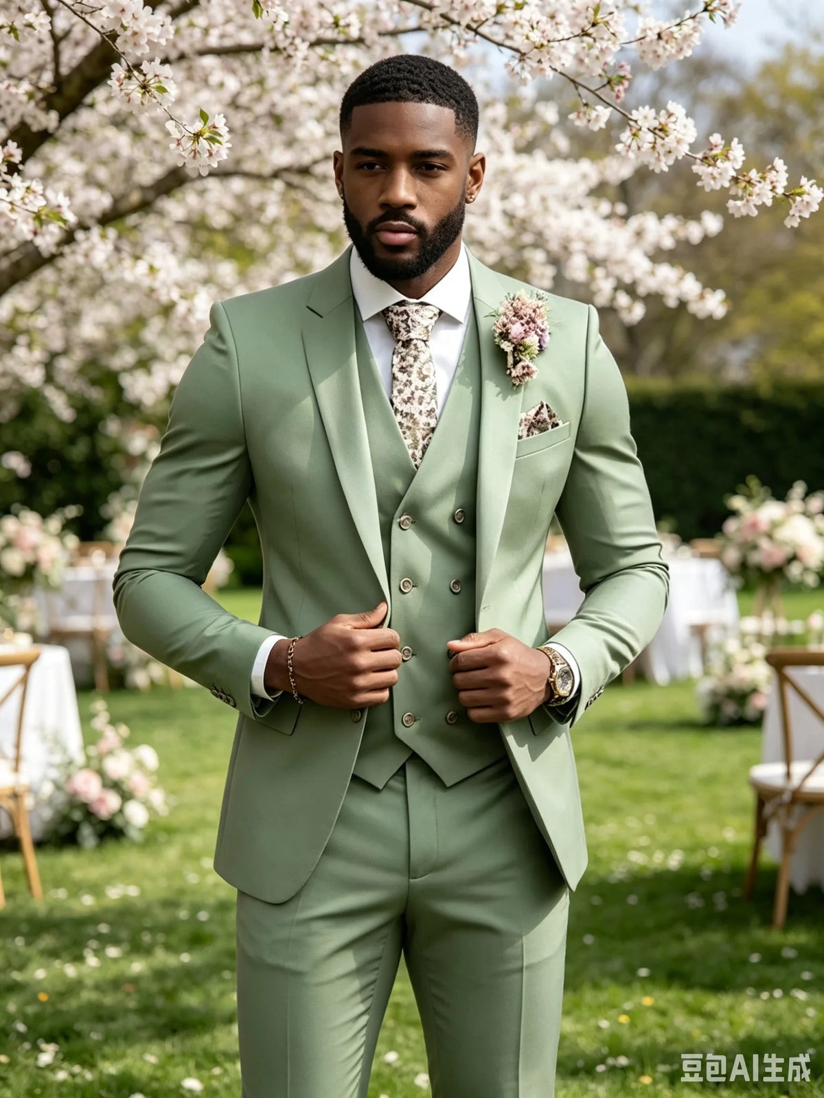 Hochwertige Grüne Business-Anzüge für Herren Slim Fit Elegante Hochzeitskleidung 3-Teilig Zweiknopf-Jacke Weste Hose Party-Sets