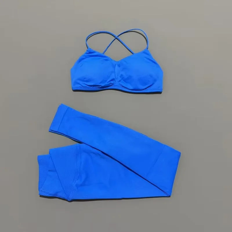 2-teiliges HISTELLO Vision Fitness-Set für Damen, Yoga, nahtloser Cross-BH, Scrunch-Leggings, Anzug für Gym, Pilates, Workout, Sport-Leggings-Set