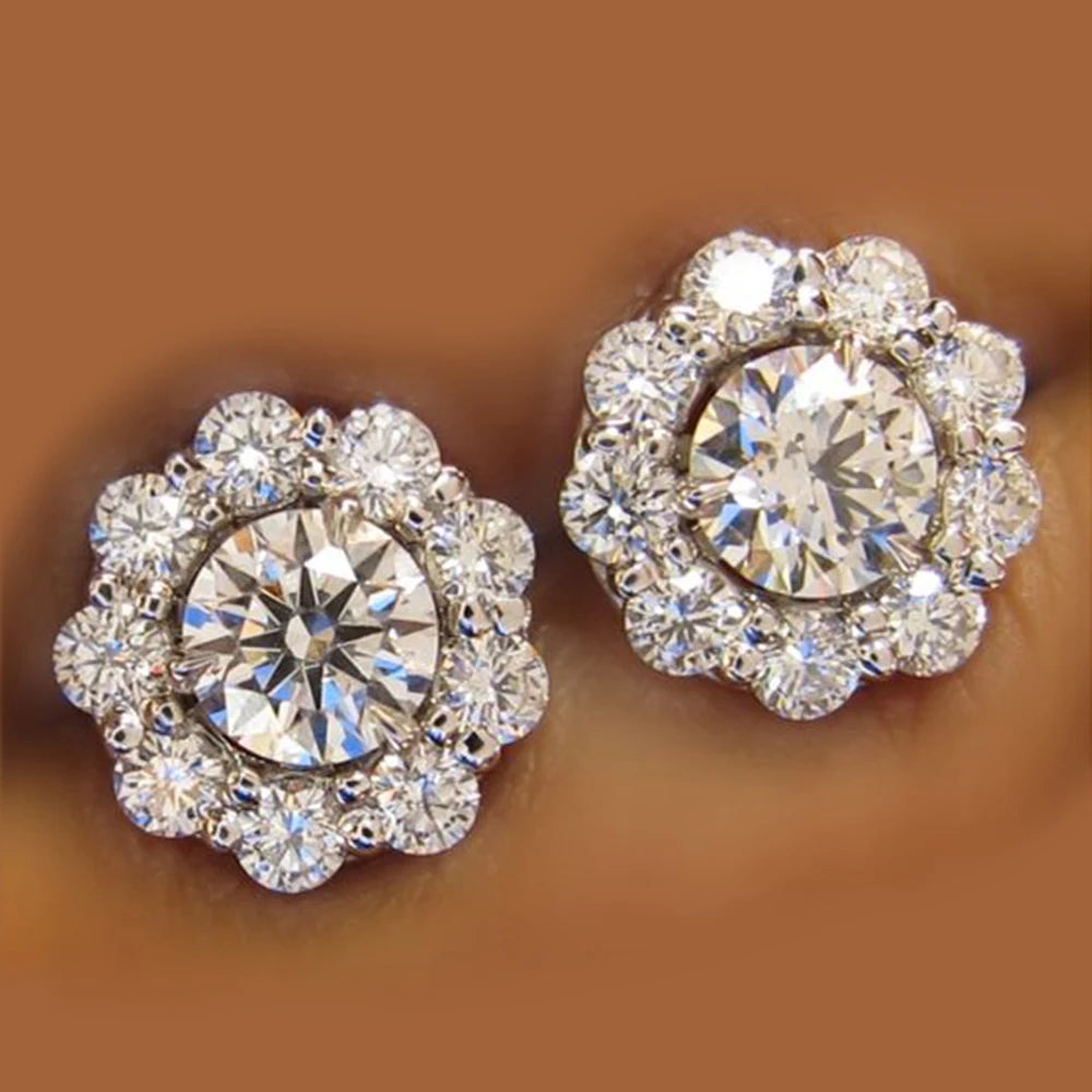 Huitan Romantische Blumenform Damen-Ohrstecker, schillernder runder Zirkonia-Kristall, vielseitiges Zubehör, weiblicher Statement-Schmuck
