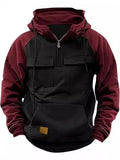 Herren Hoodie Sweatshirt Reißverschlusstaschen Arbeitskleidung Retro Farbblock Wintersport Flügelärmel Lose Passform Lässige Streetwear