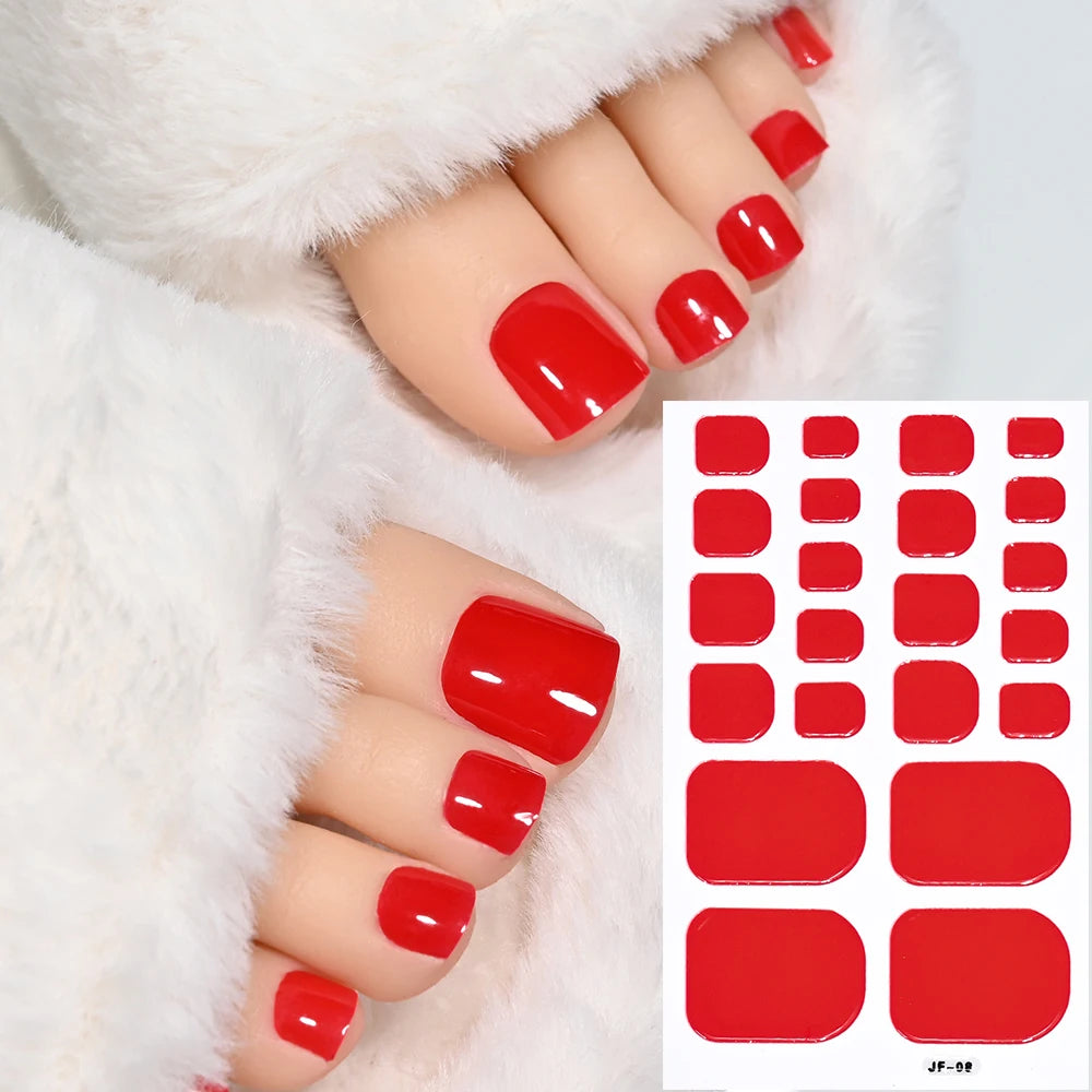 22 Tipps goldene Glitzer-Nagelaufkleber für Füße, 5 Farben, 11 Größen, vollständige Abdeckung, Fußkunst-Aufkleber, einfach zu erreichen, Zehen-Maniküre-Dekoration