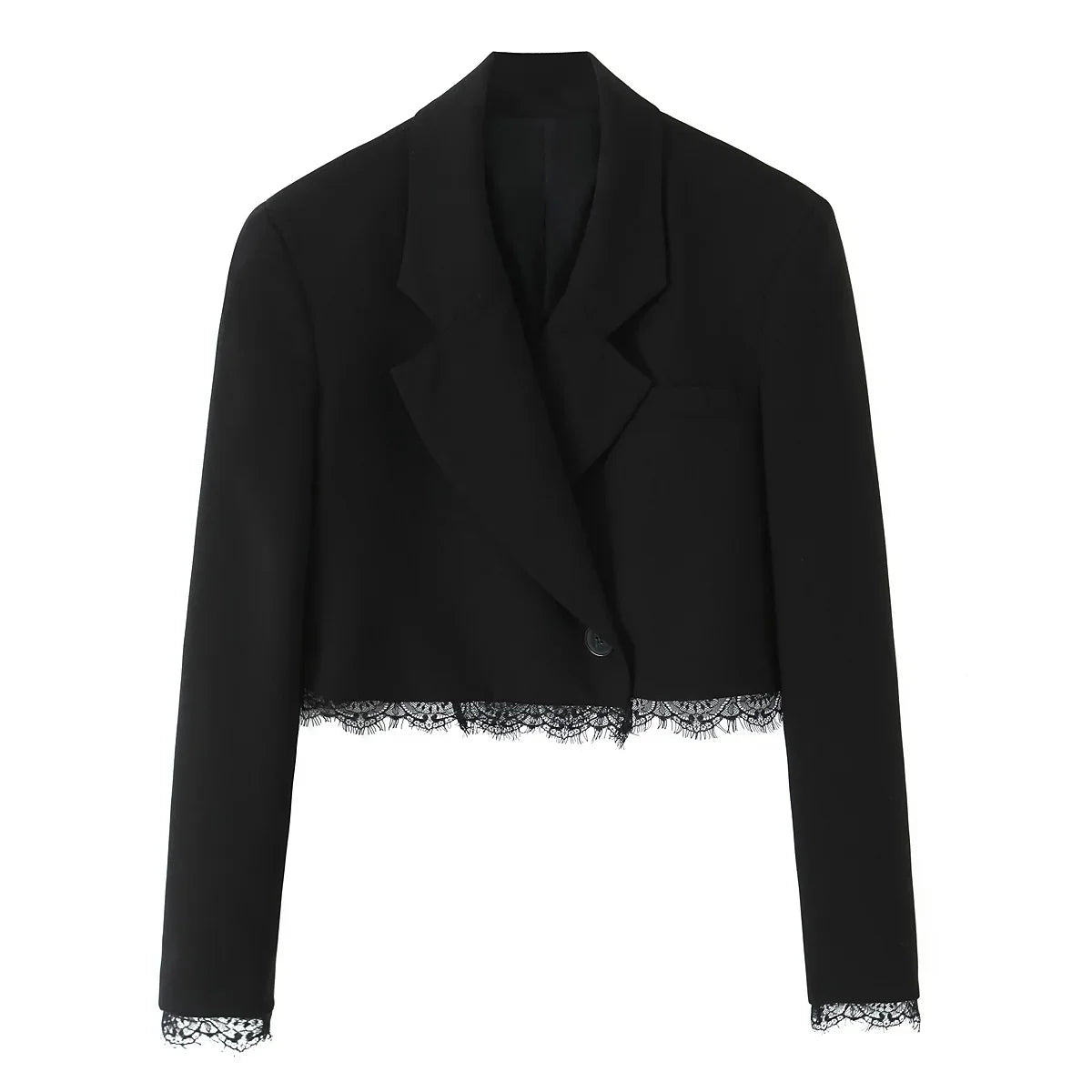 KONDALA Damen Trendiges Spitzen-Blazer-Set Schwarzer Kurzblazer mit Revers und Taschen Shorts Neue Mode 2026 Frühling Sommer Party Büro Damen-Set