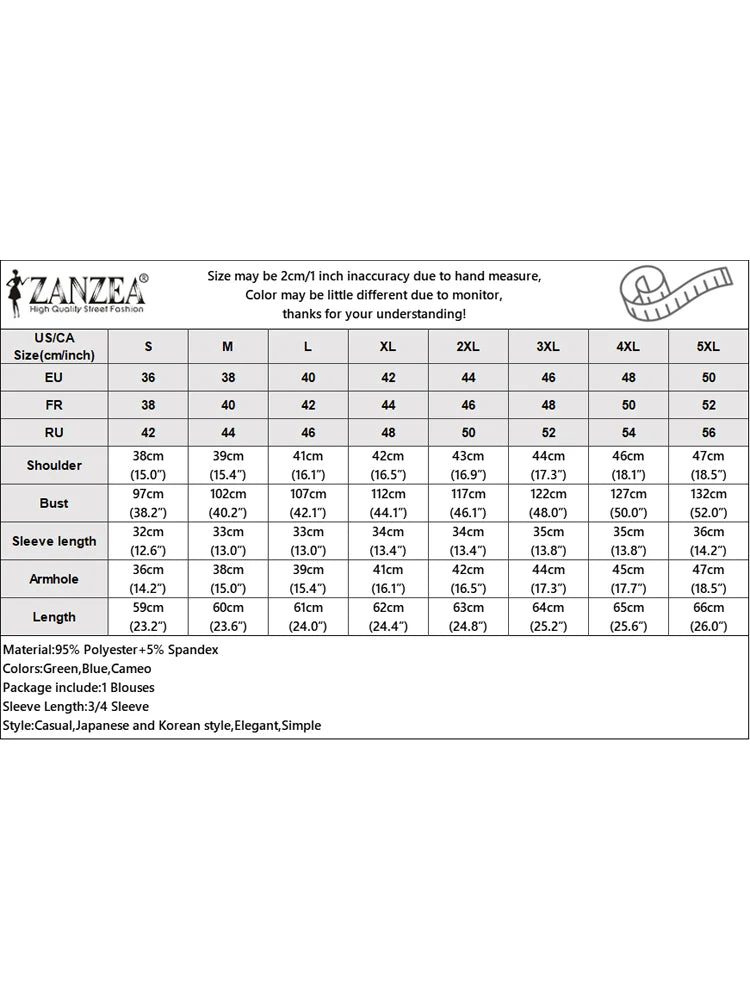 ZANZEA Frauen Feste Rüschen Bluse Vintage 3/4 Ärmel V-ausschnitt Chemise 2024 Sommer Büro Chiffon Shirts Casual Lose Nähte Tops