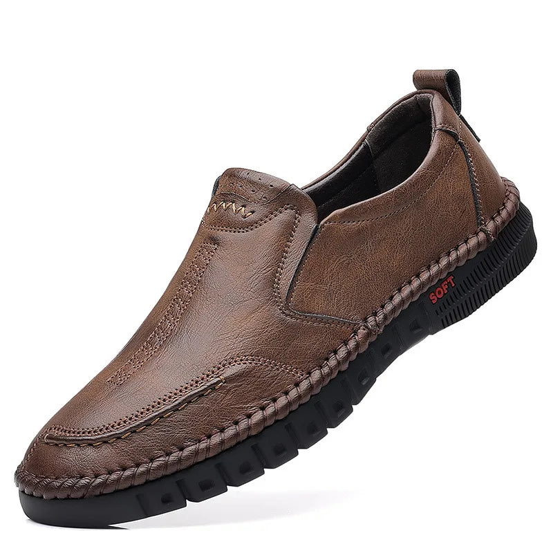 Herren Freizeit-Lederschuhe Herbst 2026 – Neuer Stil, atmungsaktive Slip-On Business Casual Low-Top Schuhe mit runder Zehenkappe im koreanischen Stil