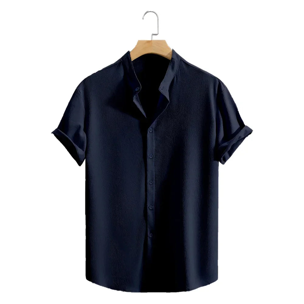 Sommer Männer Casual Henley Hemd Kurzarm Grundlegende T Shirt Baumwolle Einfarbig Taste Atmungsaktive Top Strand Oversize-Shirt Mann