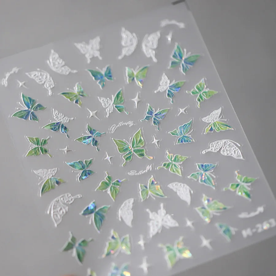 1 stücke 5D Luxus Glitter Blau Schmetterling Nail art Aufkleber Retro Luxus Selbstklebende Transfer Nagel Dekorationen Slider Aufkleber DIY