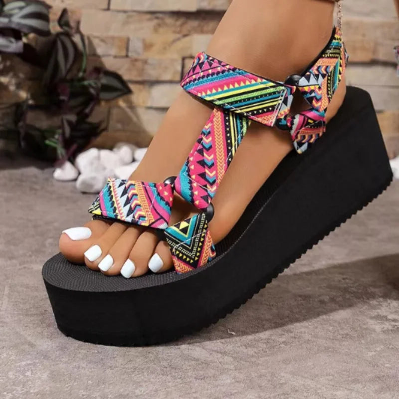 Neue Damen-Sommerschuhe mit dicken Sohlen, bequeme Stoff-Sandalen, Strand-Sandalen mit freiliegender Zehenpartie, leichte Freizeit-Slipper, Zapatos