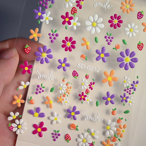 1 stücke 5D Nette Bunte Gänseblümchen Nail art Aufkleber Frühling Blumen Tulpe Weiß Gänseblümchen Nagel Aufkleber Sommer Blüte Floral Maniküre decora
