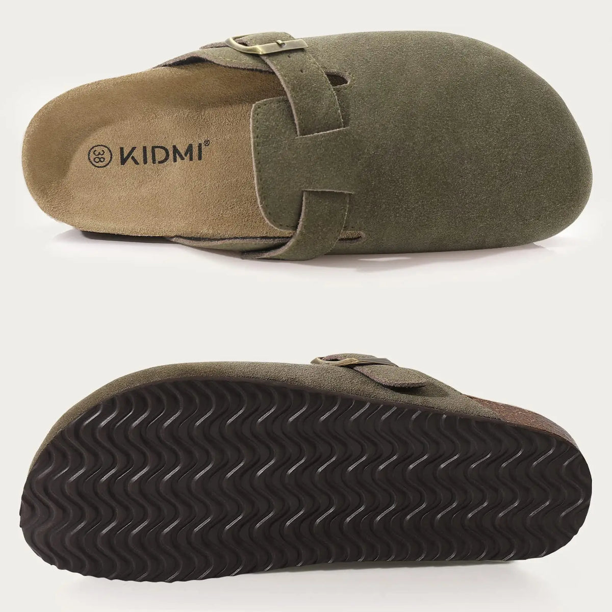 Litfun Neue modische Damen-Clogs mit verstellbarem Riemen, Korkfußbett, Leder-Pantoletten mit Fußgewölbeunterstützung, Unisex-Kartoffelschuhe für den Außenbereich