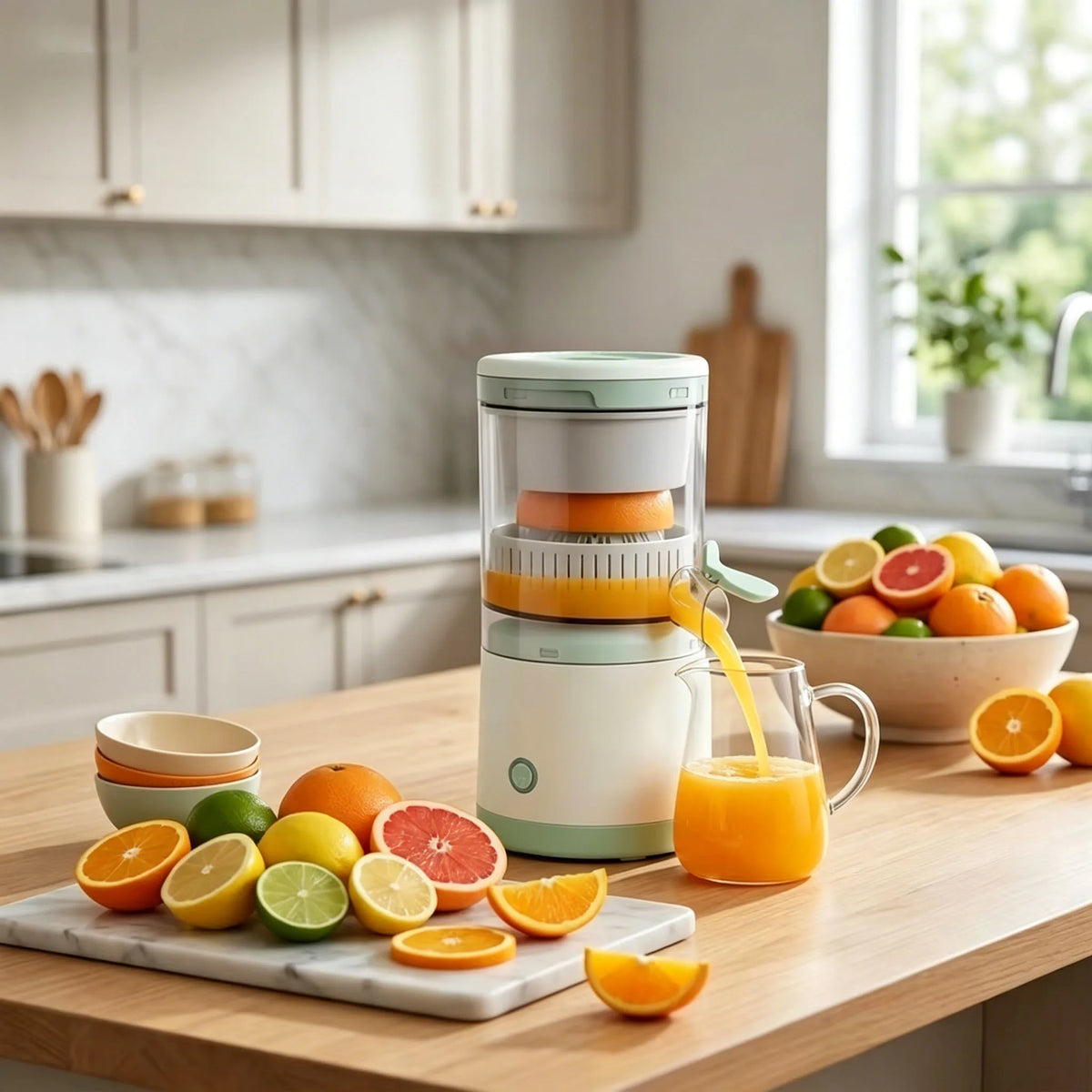 Tragbarer Entsafter, vollautomatisch, für Obst, Haushalts-Entsafter, automatischer Orangen- und Zitronenentsafter, USB-Ladefunktion, Extruder