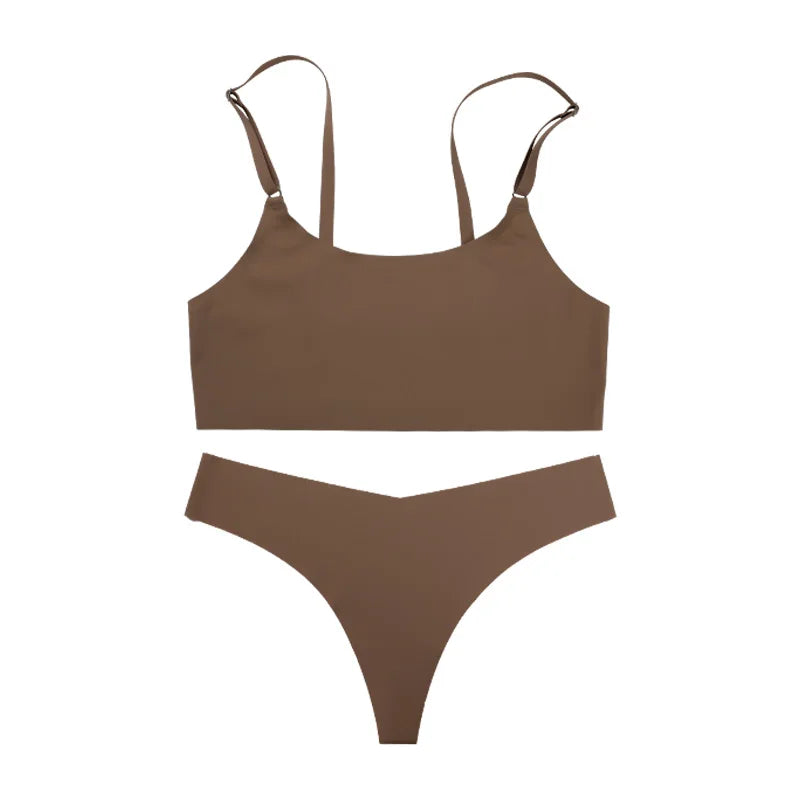 YMQJ Heißer Verkauf Hohe Qualität Neue Design Uns Größe Stilvolle Feste Eis Seide Nahtlose Drahtlose Bhs Und Frauen Unterwäsche Set