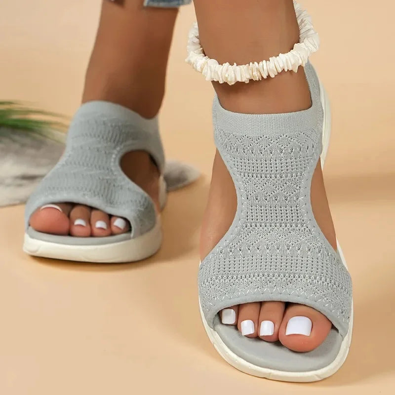 Damen-Schuhe 2026 Sommer Bequeme Freizeit-Sportsandalen Damen-Strand-Keilsandalen Damen-Mesh-Strick-Römersandalen