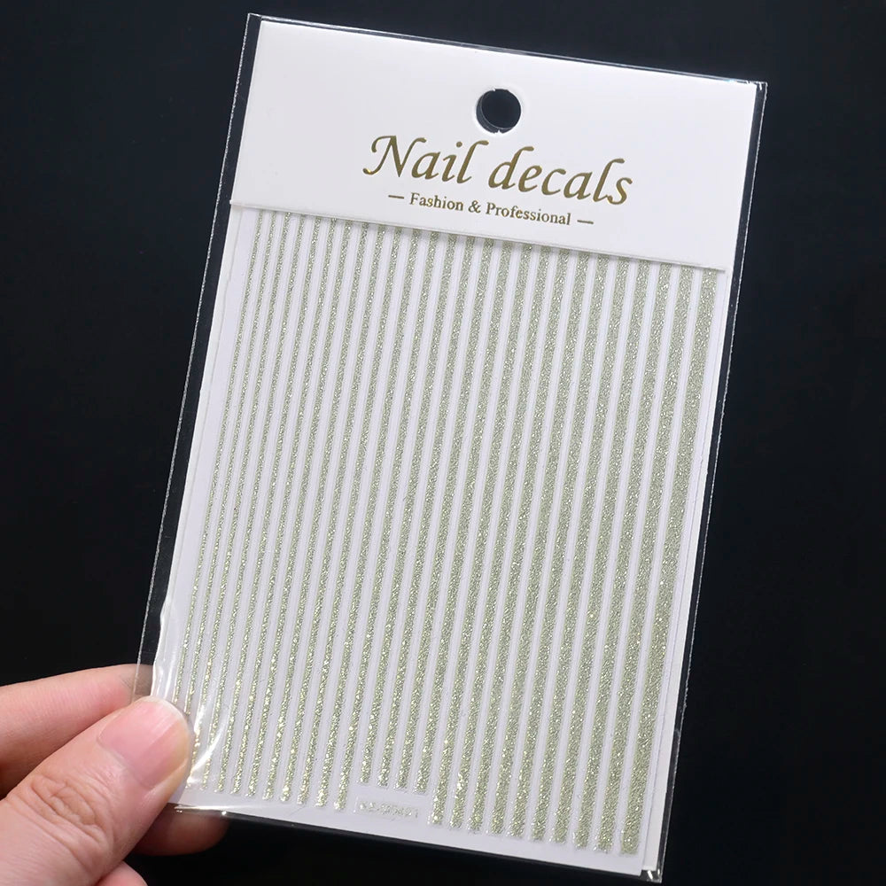 1/8 Stück 3D Glitter Line Stripe Nagelaufkleber Glänzendes Gold Silber Streifen Geometrie Selbstklebender Slider Glitzer French Line Nagelaufkleber