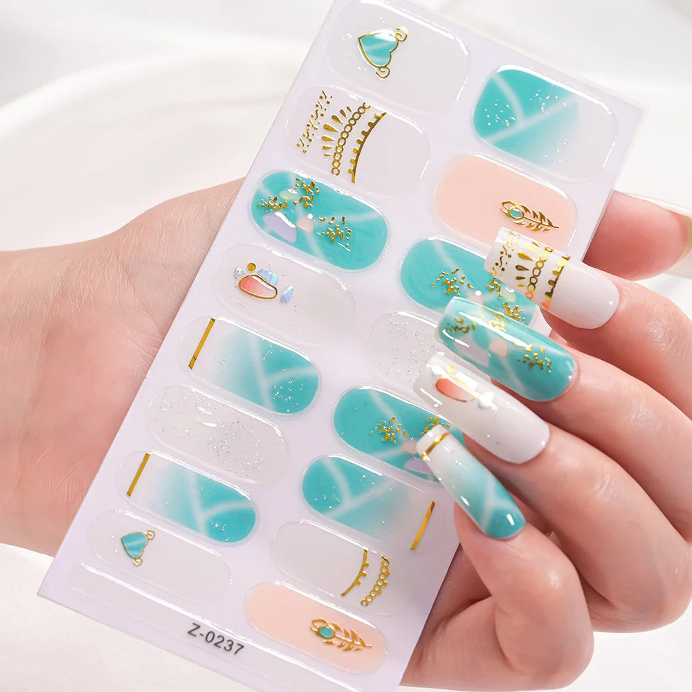 16 Tipps 3D Bunte Eis-Transparente Nagelfolie Volle Abdeckung Bronzing Französisch Nagellack Aufkleber Selbstklebende Langlebige Nagel Dezember