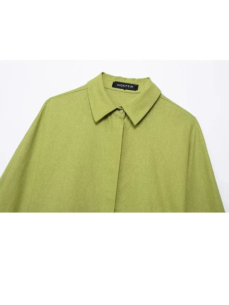 HH Frauen Casual Solide Lose Hemd Hosen Anzug 2024 Langarm Revers Shirts Elastische Taille Breite Bein Hosen Büro Dame set