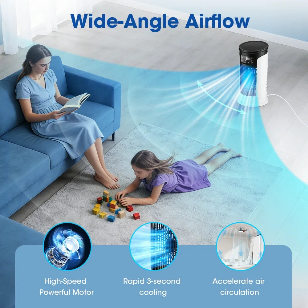 Mini-Ventilator, tragbare USB-Klimaanlage für Zuhause, Büro, Kaltluft-Kühlventilator, Luftbefeuchter, LED-Nachtlicht, 6-stufiger leiser Ventilator