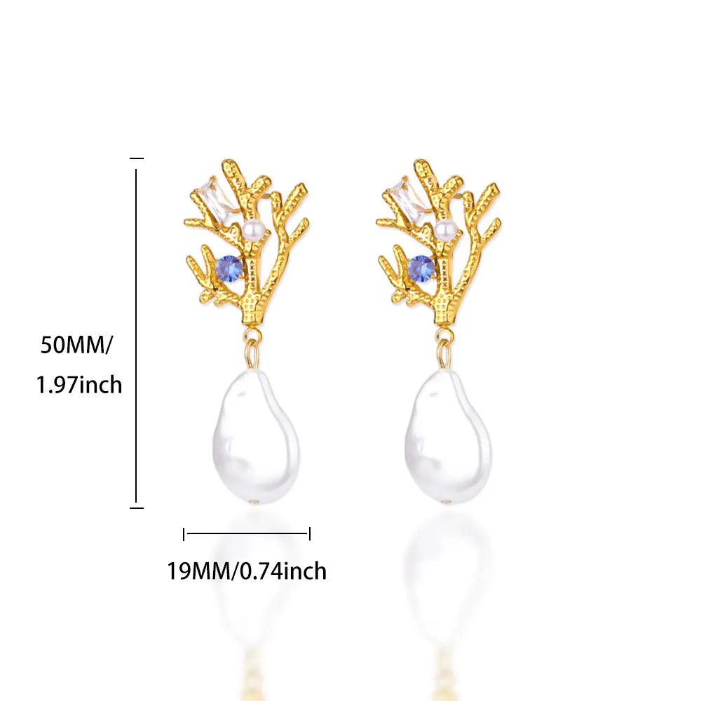 Elegante Imitation Perle Tropfen Ohrringe für Frauen Gold Farbe Edelstahl Herz Geometrische Durchbohrte Ohrringe Trendy Party Schmuck