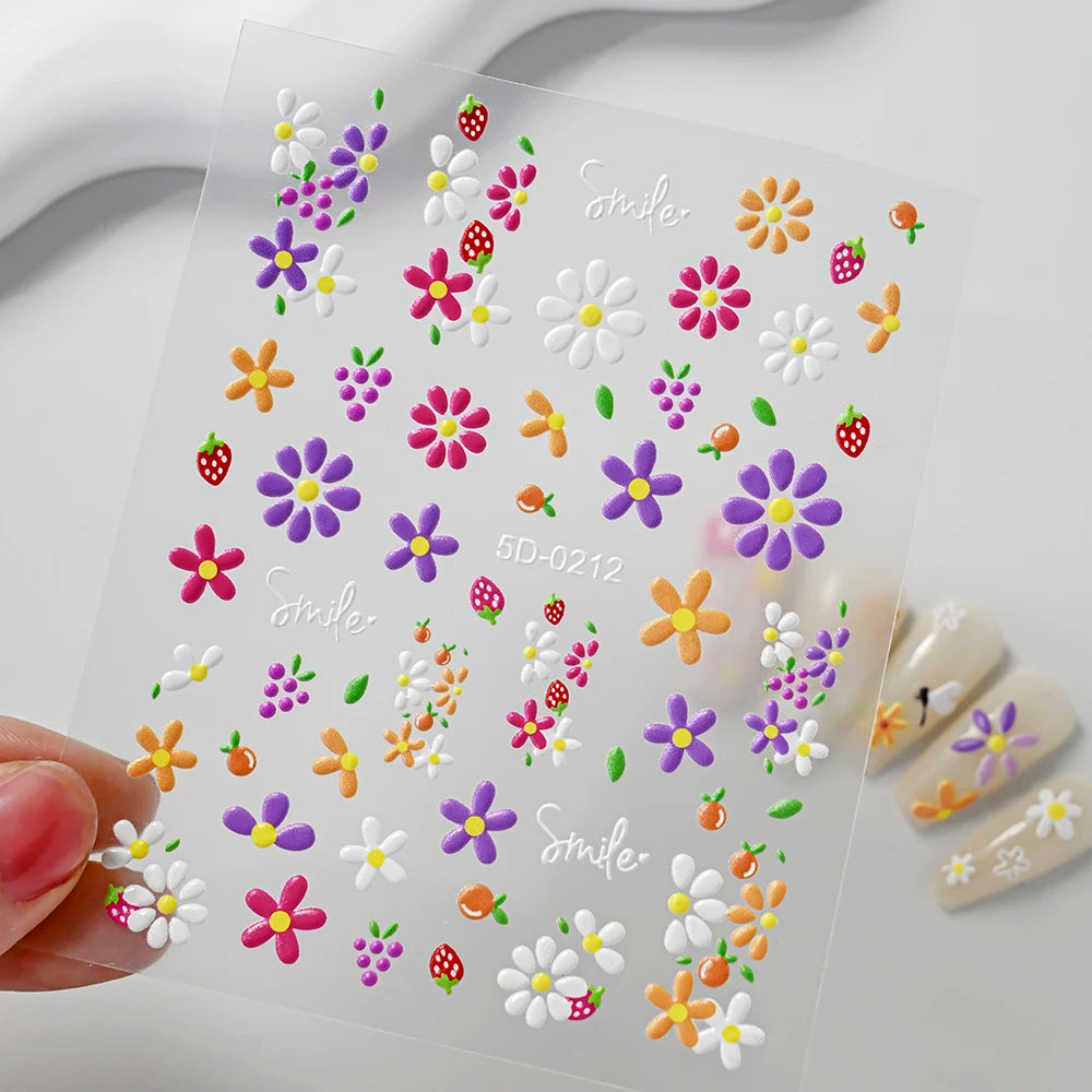 1 Stück 5D geprägte Lavendelblume Nagelaufkleber Frühling Blumenblätter selbstklebende Schieber Rose Schmetterling Aufkleber Maniküre Dekoration