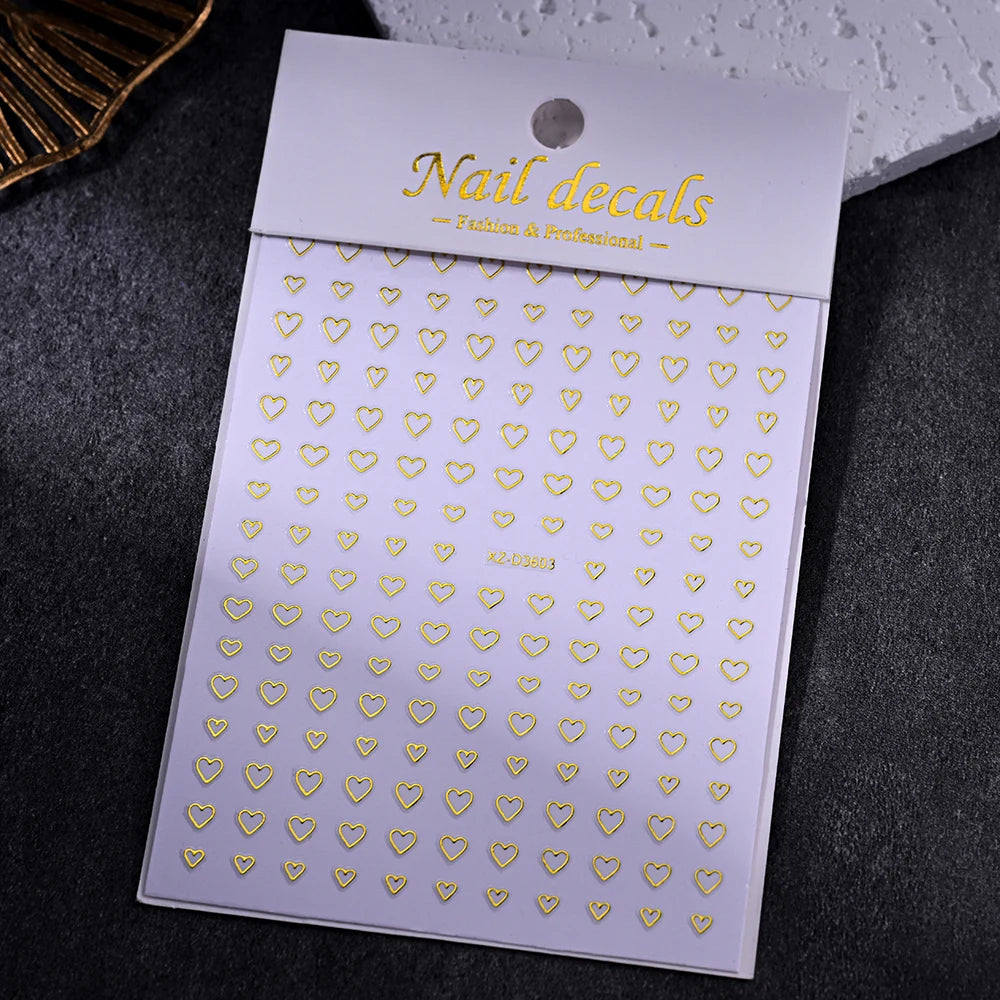 1Pc 3D Gold Silber Hohl Liebe Herz Nagel Aufkleber Weiß Schwarz Laser Herz Selbst-klebe Aufkleber Maniküre Dekoration spitze Sliders