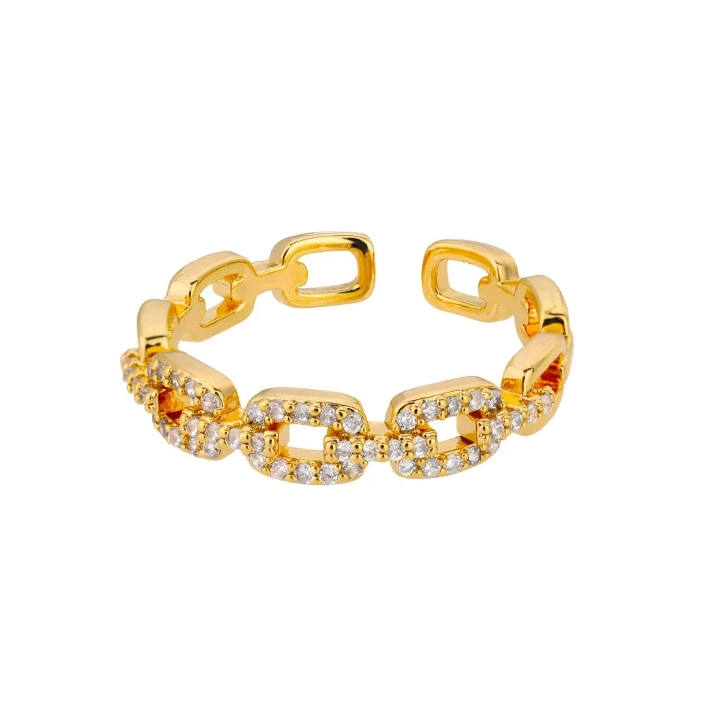 Luxus Zirkon Twist Kette Offene Ringe Für Frauen Edelstahl Gold Farbe Geometrische Ring Vintage Ästhetischen Schmuck Geschenk femme
