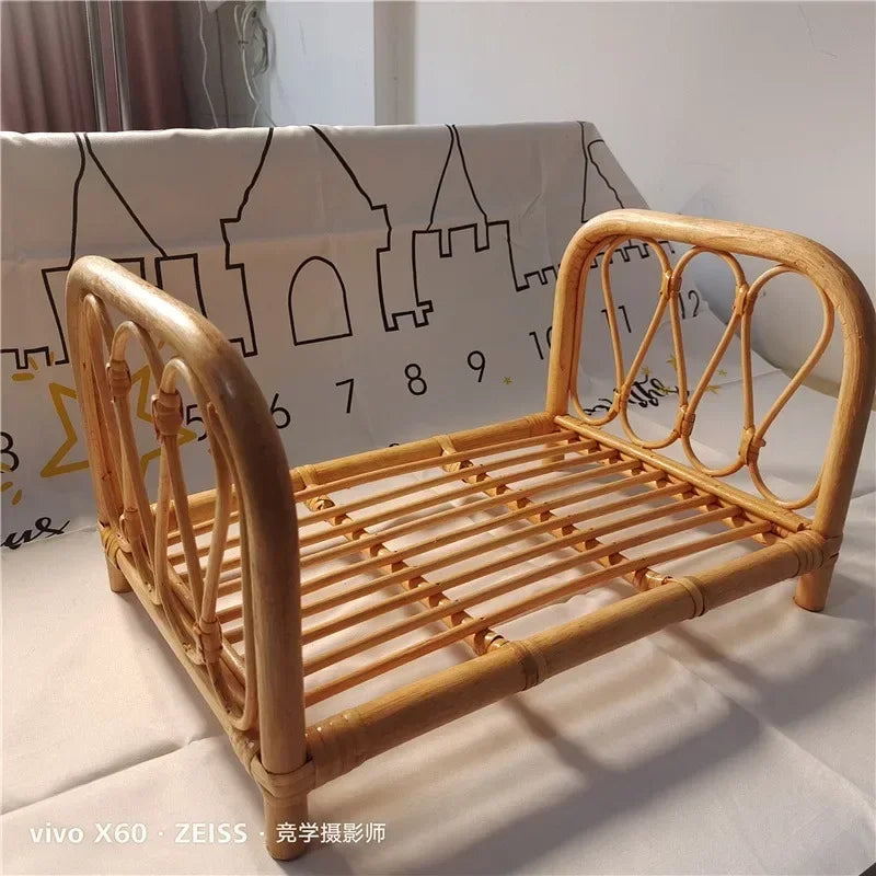 Natürliches Rattan-Katzenbettgestell, handgewebtes Katzen-Fotografie-Requisit, Weiden-Haustierbett für Hauskatzen, Mini-Fotoshooting-Bett für Kätzchen