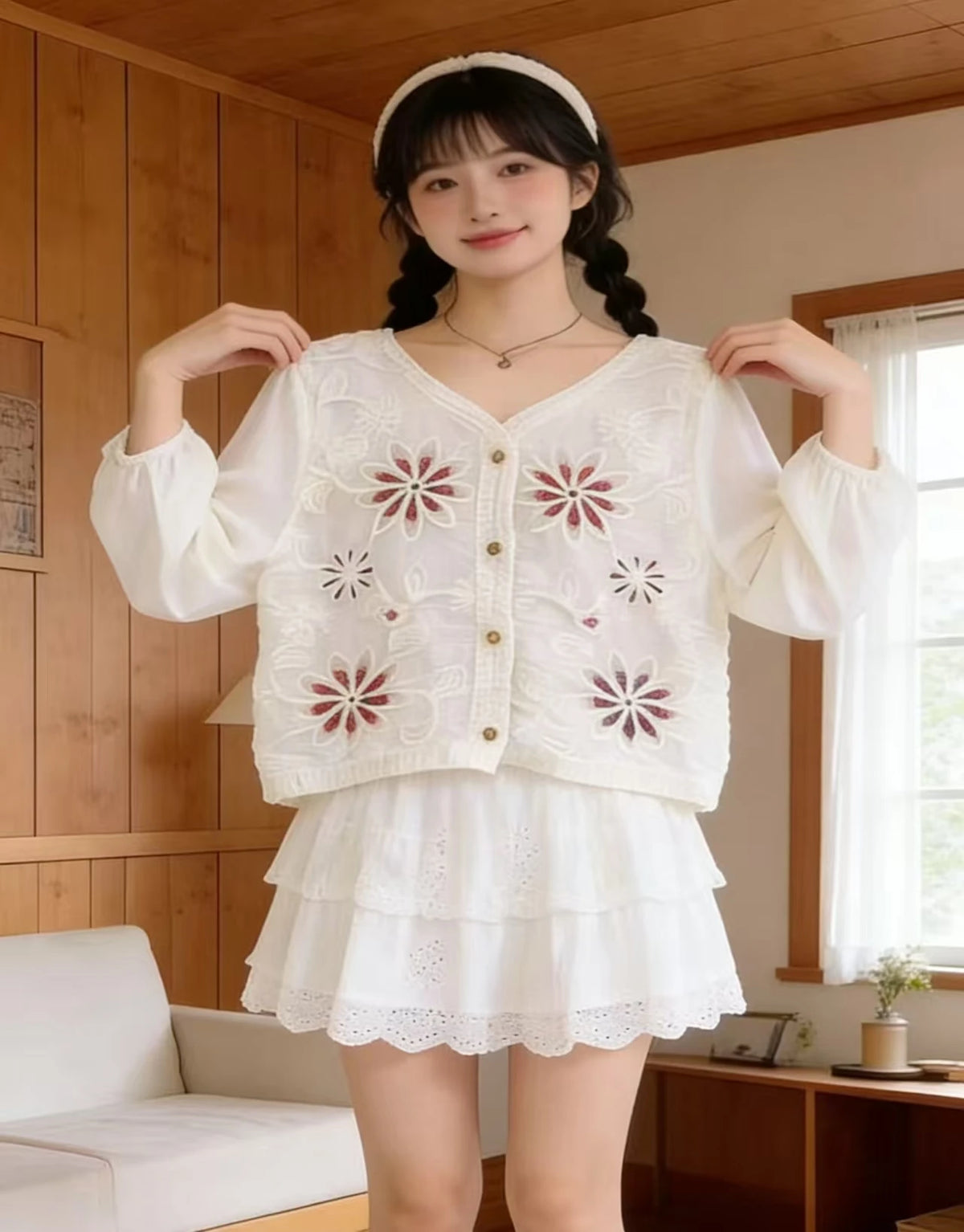 2026 Sommer Langarm Vintage National Trend Damenbekleidung Ausgehöhlte Spitze Patchwork Chiffon Hemden Damen Blusen Großhandel
