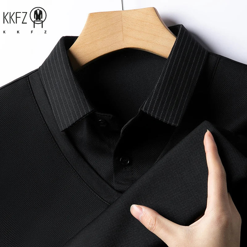 Herren Freizeitmode Langarm Einfarbiges Polohemd 2026 Vielseitiges Business-Oberteil Ganzjährig Zweiteiliges-Optik-Design