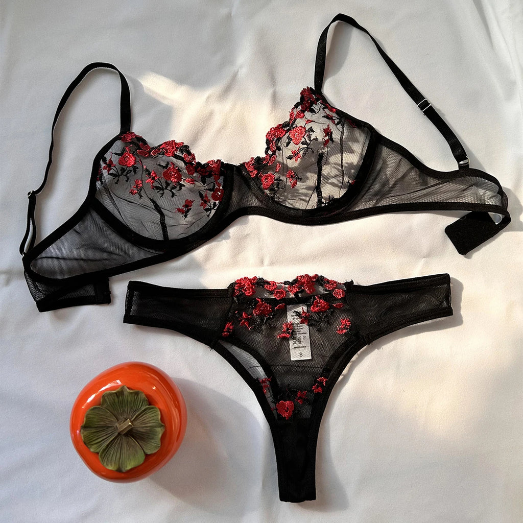 Sexy Dessous ausgefallene Spitze Erotik-Set Frau 2 Stück transparente Damen unterwäsche Stickerei erotisch schöne BH und Höschen-Sets