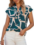 Frauen Sommer Stil Blusen Shirts Dame Casual Kurzarm Fliege Kragen Gedruckt Bluse Tops