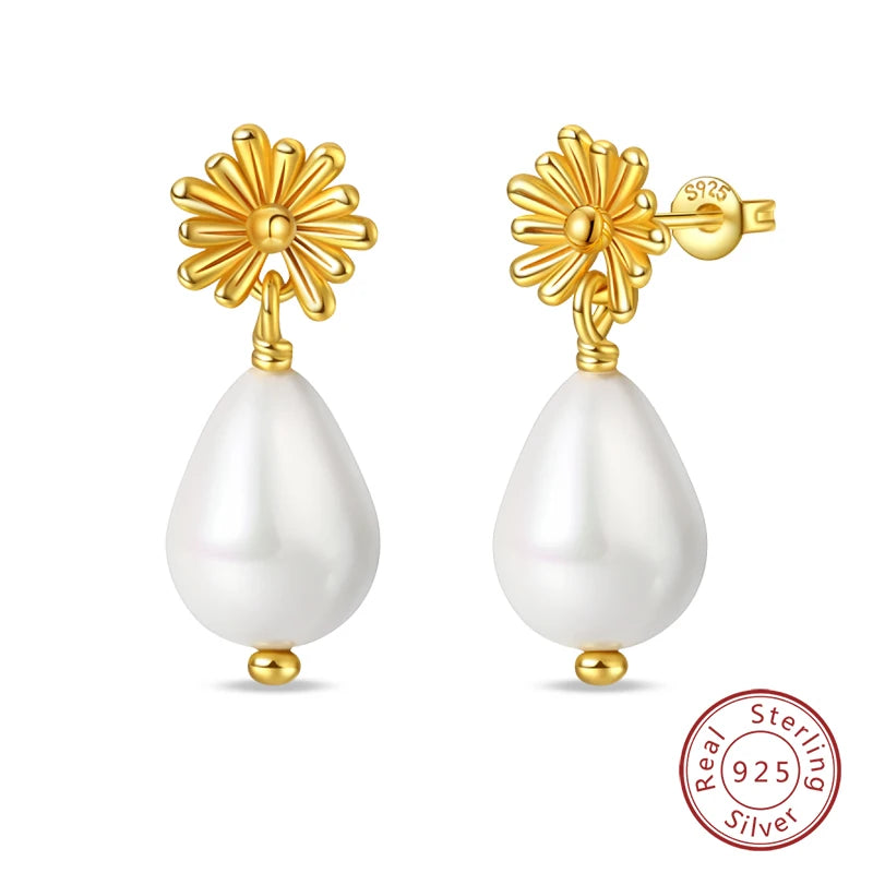 Luxus Goldene Muschel Seestern Perle Ohr Studs 925 Silber Schmetterling Herzförmige Anhänger Perle Ohrringe Für Frauen Partei Schmuck