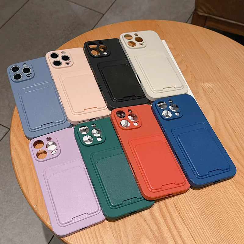Luxus Flüssigkeit Silikon Karte Slot Tasche Halter Telefon Fall Für XiaoMi Redmi 12C A5 A3 Hinweis 14 13 12 Pro plus 11 10 9 8 Brieftasche Abdeckung