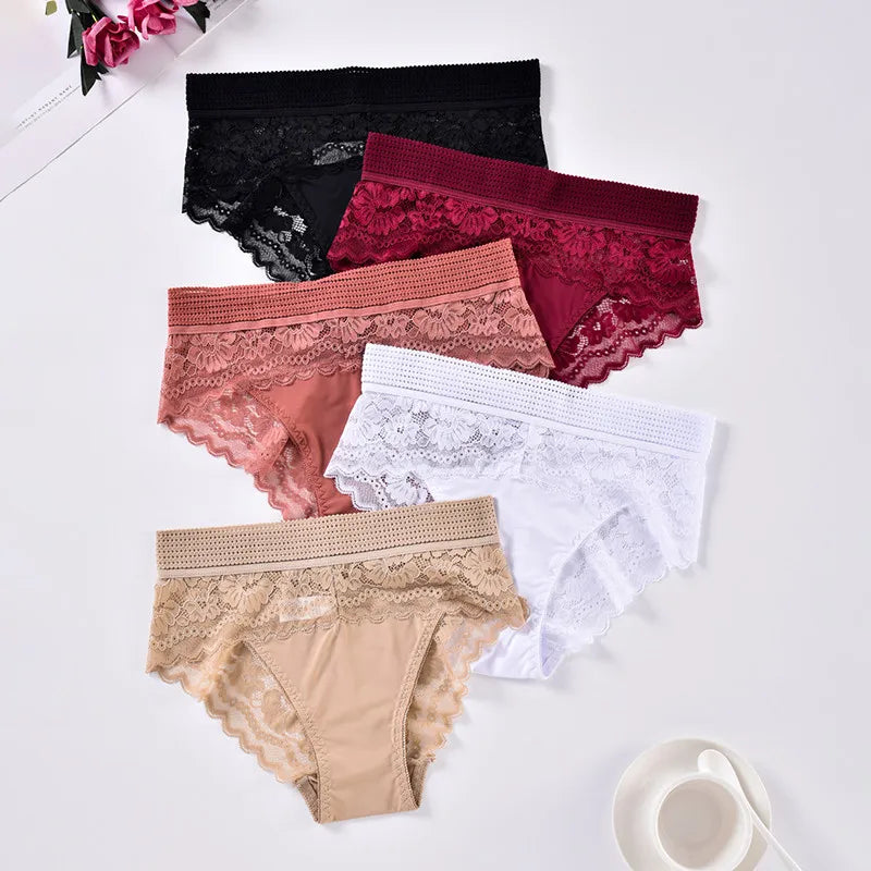 Plus Größe Dessous Sexy Einfarbig Mode Slips Hohe Taille Frauen Unterwäsche Elastische Atmungsaktive Hose Ausgehöhlte Stickerei
