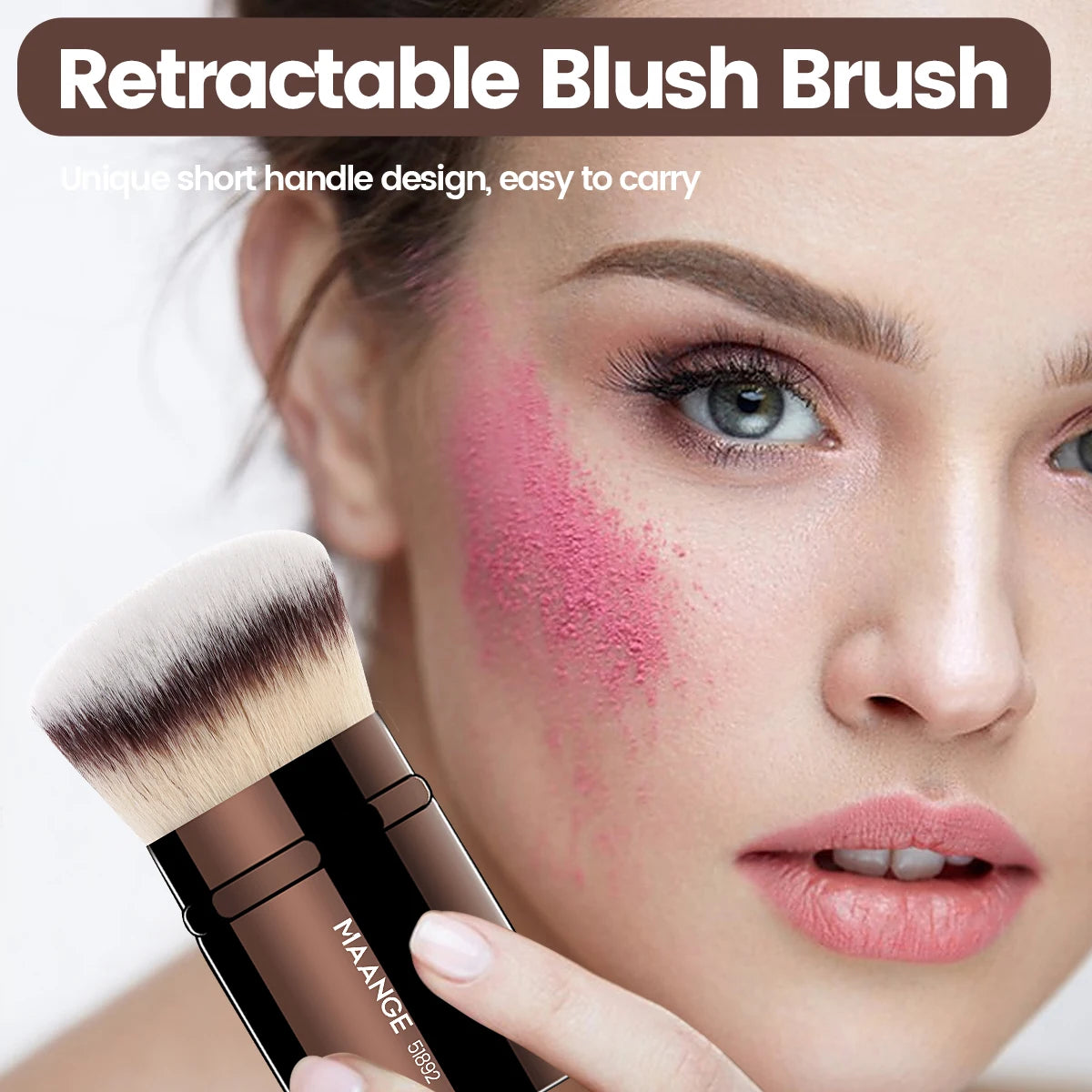 MAANGE 1 Stück einziehbarer Rougepinsel, Kabuki Foundation-Pinsel, weiches, dichtes Pulver, Kontur-Make-up-Pinsel, tragbares Make-up-Schönheitswerkzeug