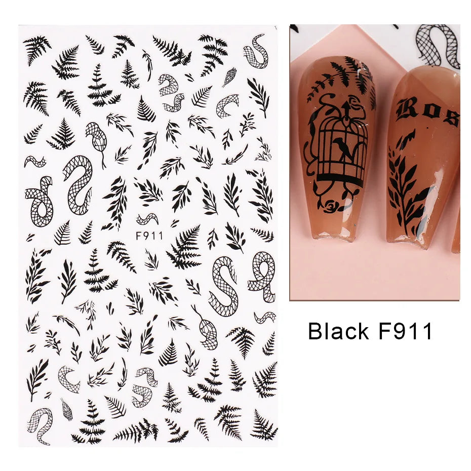 1PCS Schwarz Weiß Schmetterling Laser Nagel Aufkleber Y2K Nail art Dekoration Abstrakte Linien Bronzing Blumen Aufkleber Für Nägel