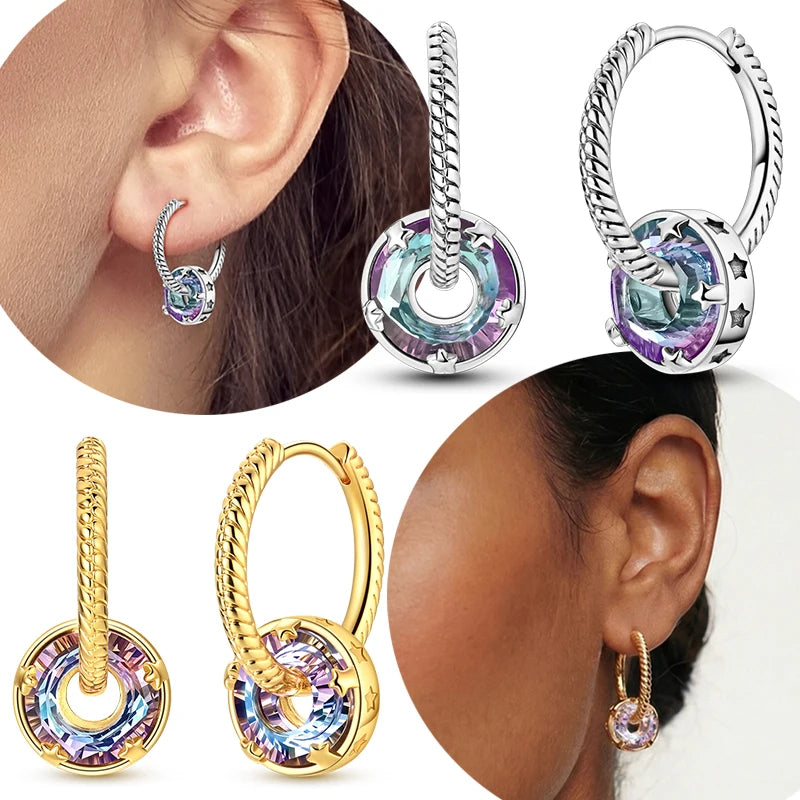 Original 925 Sterling Silber Gold Schlange Muster Abnehmbare Kristall Kreis Zirkon Creolen Für Frauen Partei Schmuck Geschenk