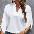 Plus Größe V-ausschnitt Sommer Elegante frauen Bluse Einfarbig Lose Shirt Kurzarm Casual Weiß Tops Büro Dame Tops Kleidung
