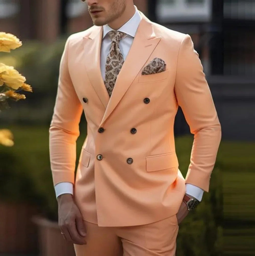 Herren Casual Hochzeitsanzug Zweiteiliges Set aus Polyestergewebe Doppelreihig Geknöpft Formeller Anzug für Trauzeugen und Bestmannen